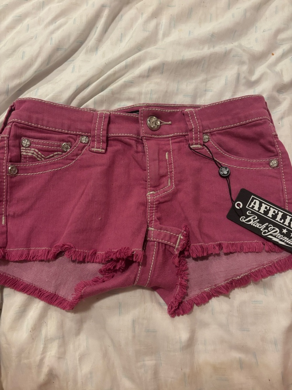 Affliction Women's Raspberry Pink Frayed Denim Shorts